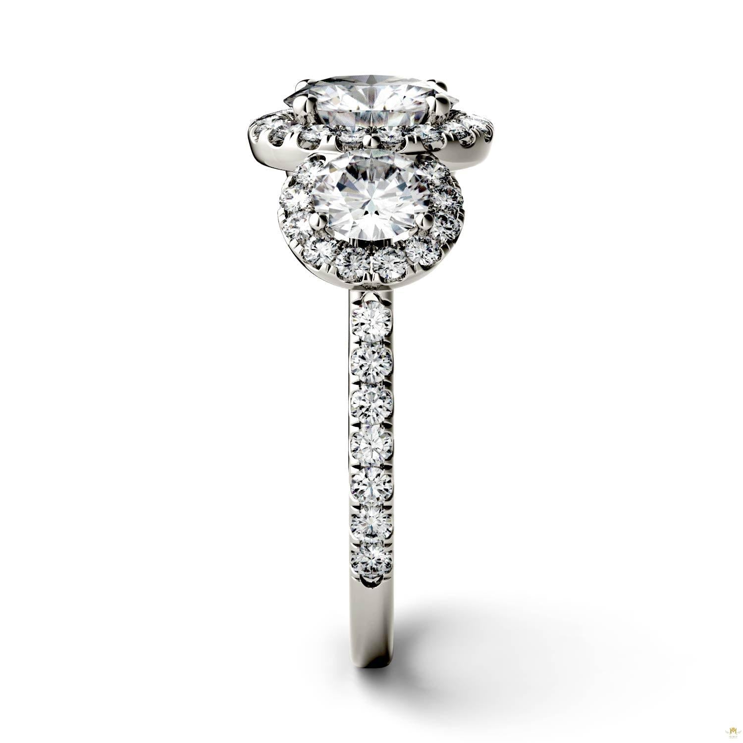 3.09 CTW   Round Moissanite Halo Ring in 14K White Gold