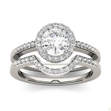 1.15 CTW   Round Moissanite Halo Set in 14K White Gold