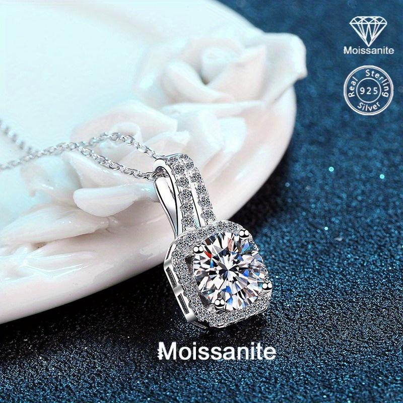S925 Necklace Moissanite Princess Square Sugar Bag Pendant Necklace