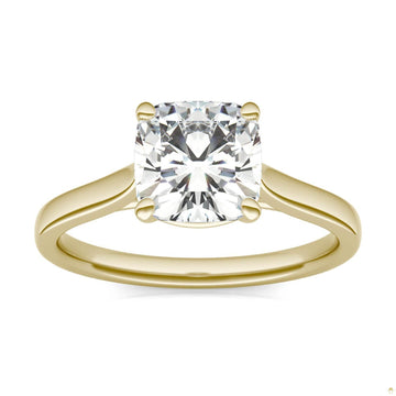 2.00 CTW   Cushion Moissanite Engagement Ring in 14K Yellow Gold