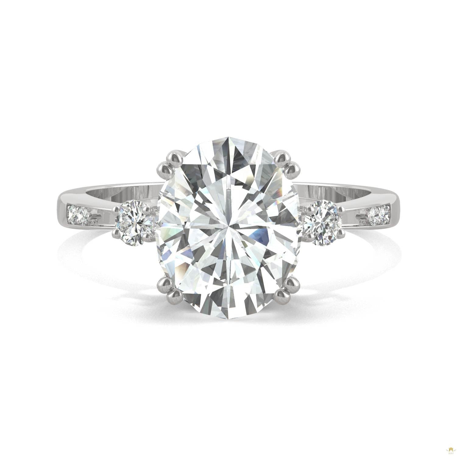 3.14 CTW   Oval Moissanite Seven Stone Ring in 14K White Gold
