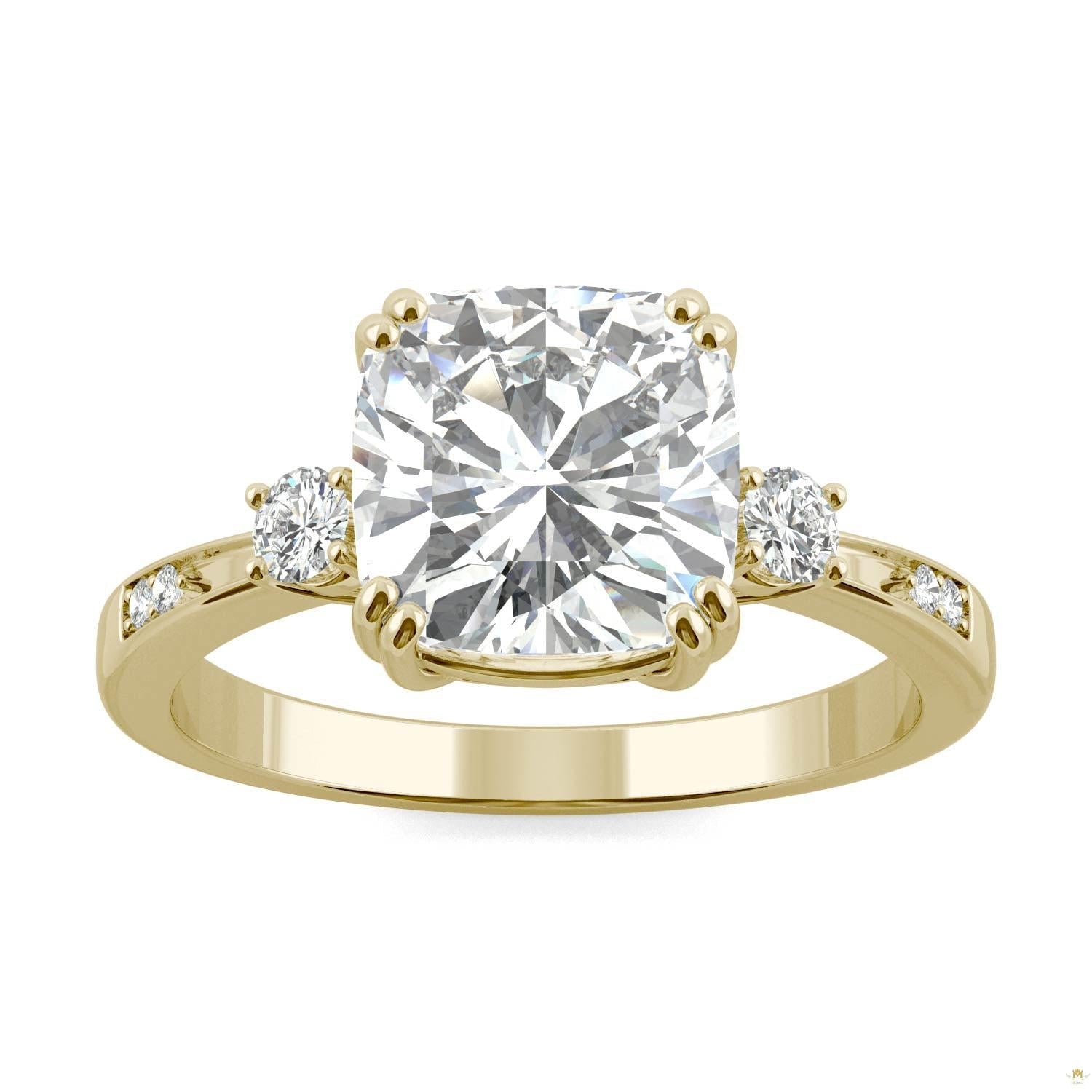 2.54 CTW   Cushion Moissanite Seven Stone Ring in 14K Yellow Gold