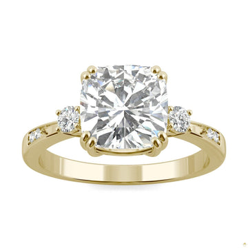 2.54 CTW   Cushion Moissanite Seven Stone Ring in 14K Yellow Gold