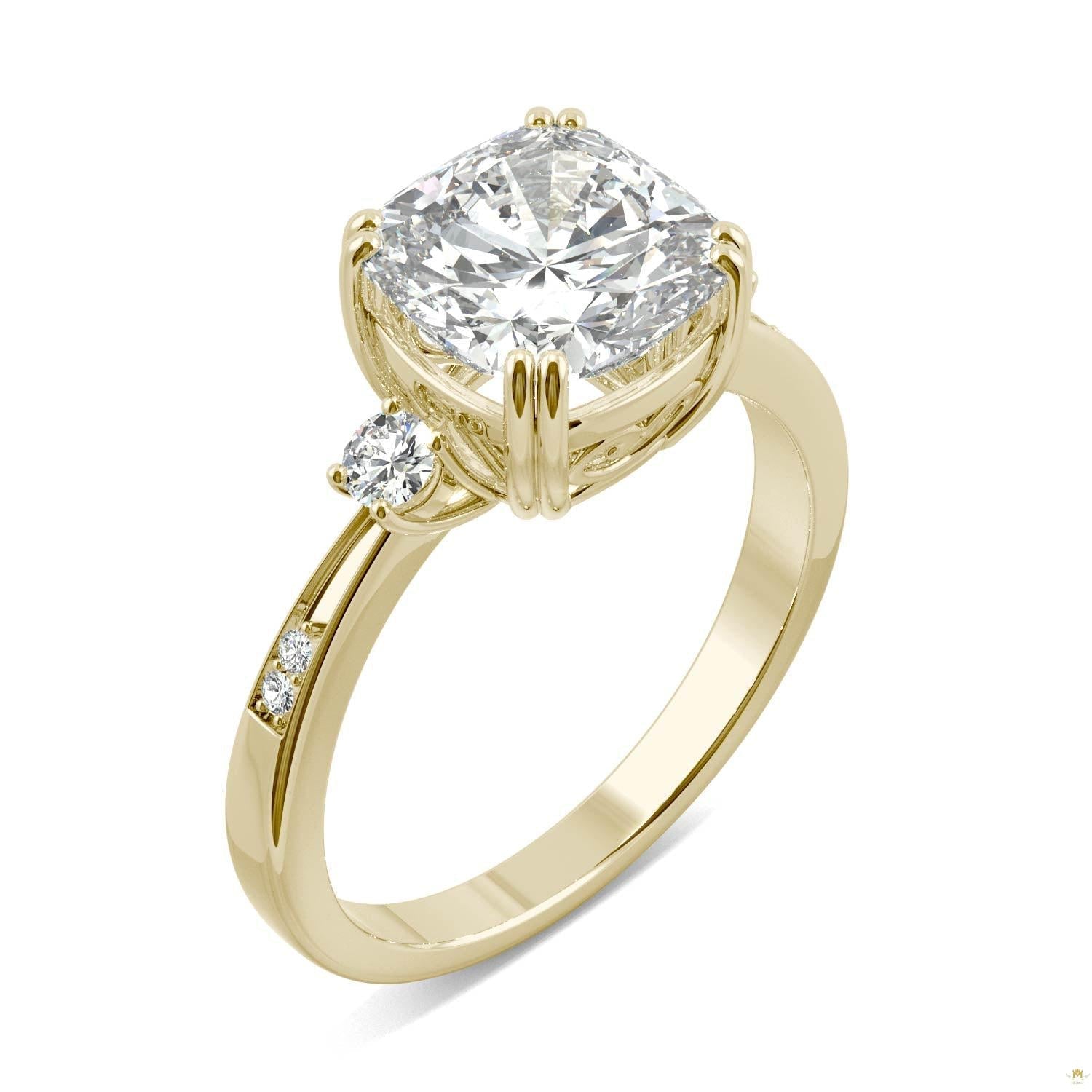 2.54 CTW   Cushion Moissanite Seven Stone Ring in 14K Yellow Gold