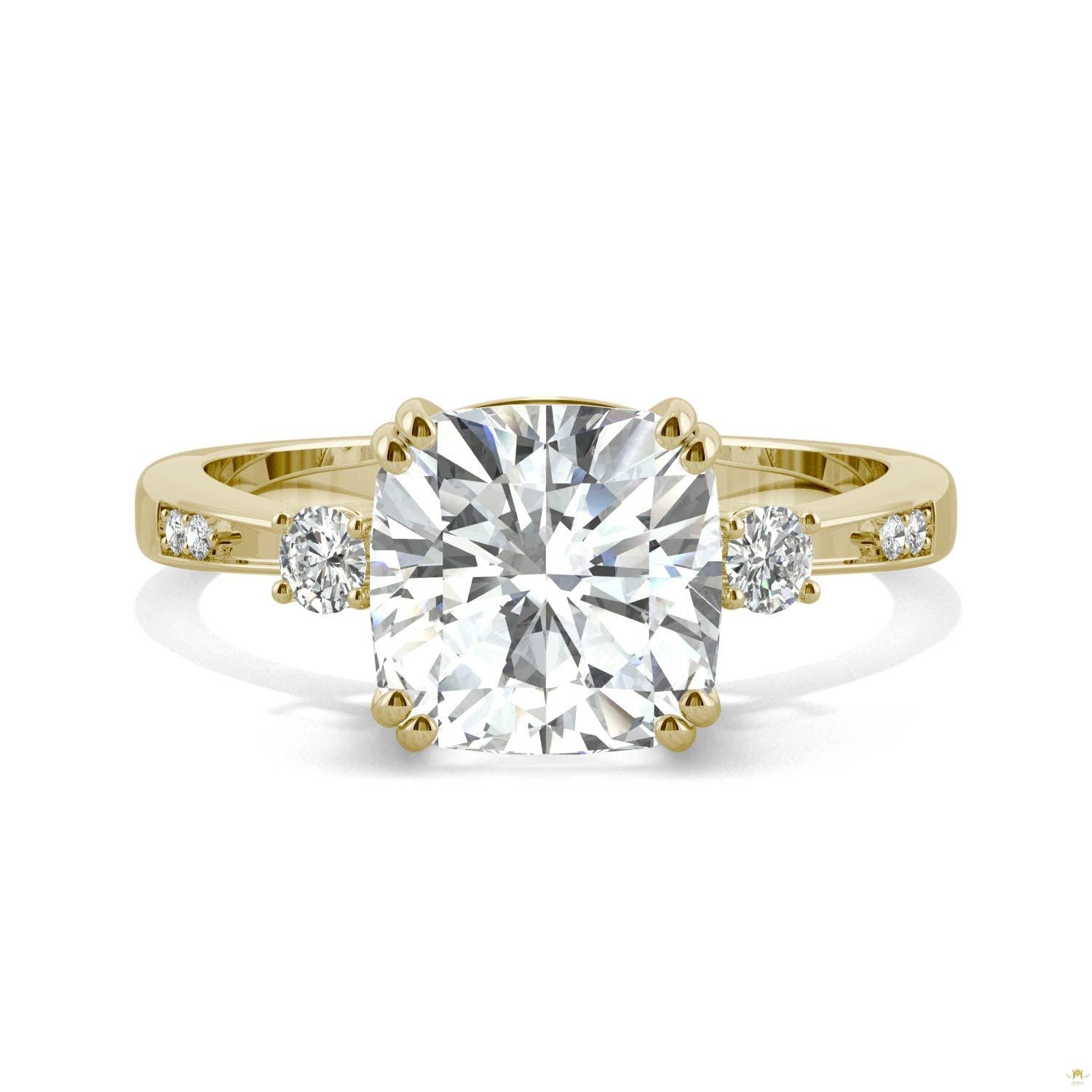 2.54 CTW   Cushion Moissanite Seven Stone Ring in 14K Yellow Gold