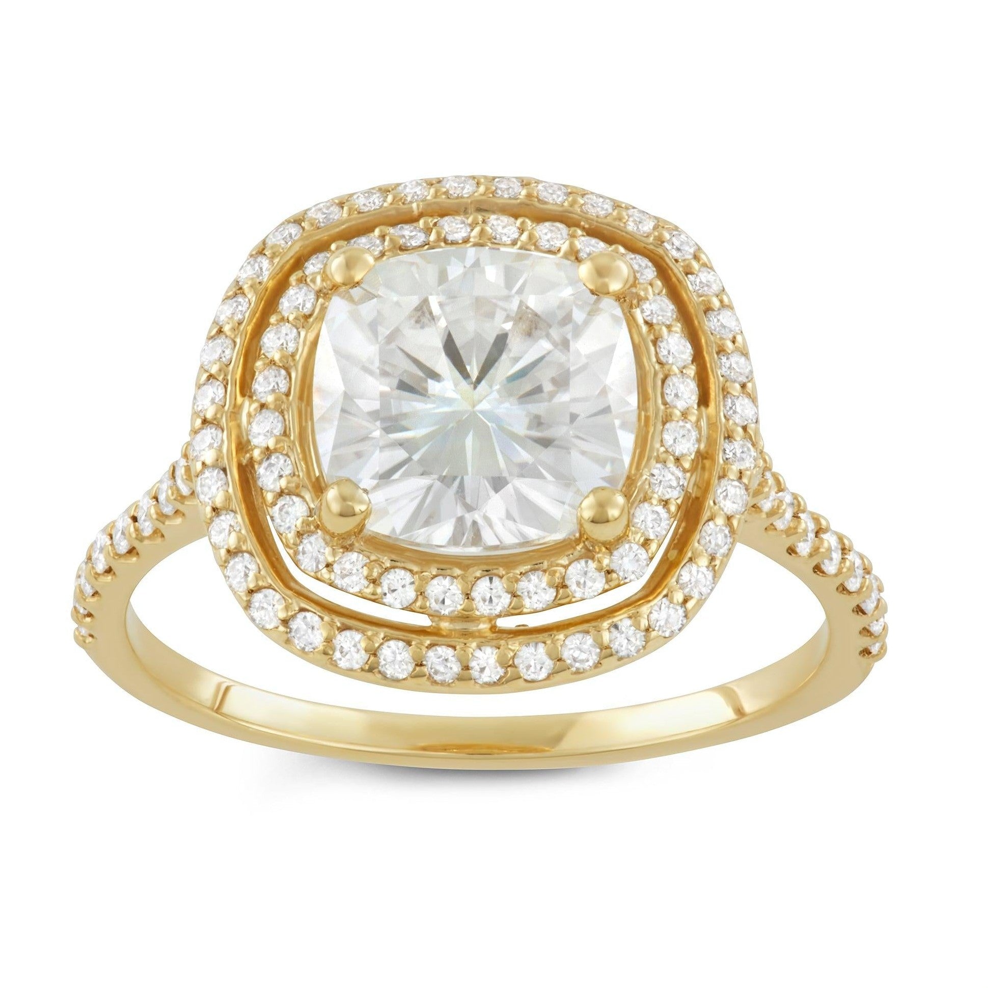 2.90 CTW   Cushion Moissanite Halo Ring in 14K Yellow Gold