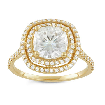 2.90 CTW   Cushion Moissanite Halo Ring in 14K Yellow Gold
