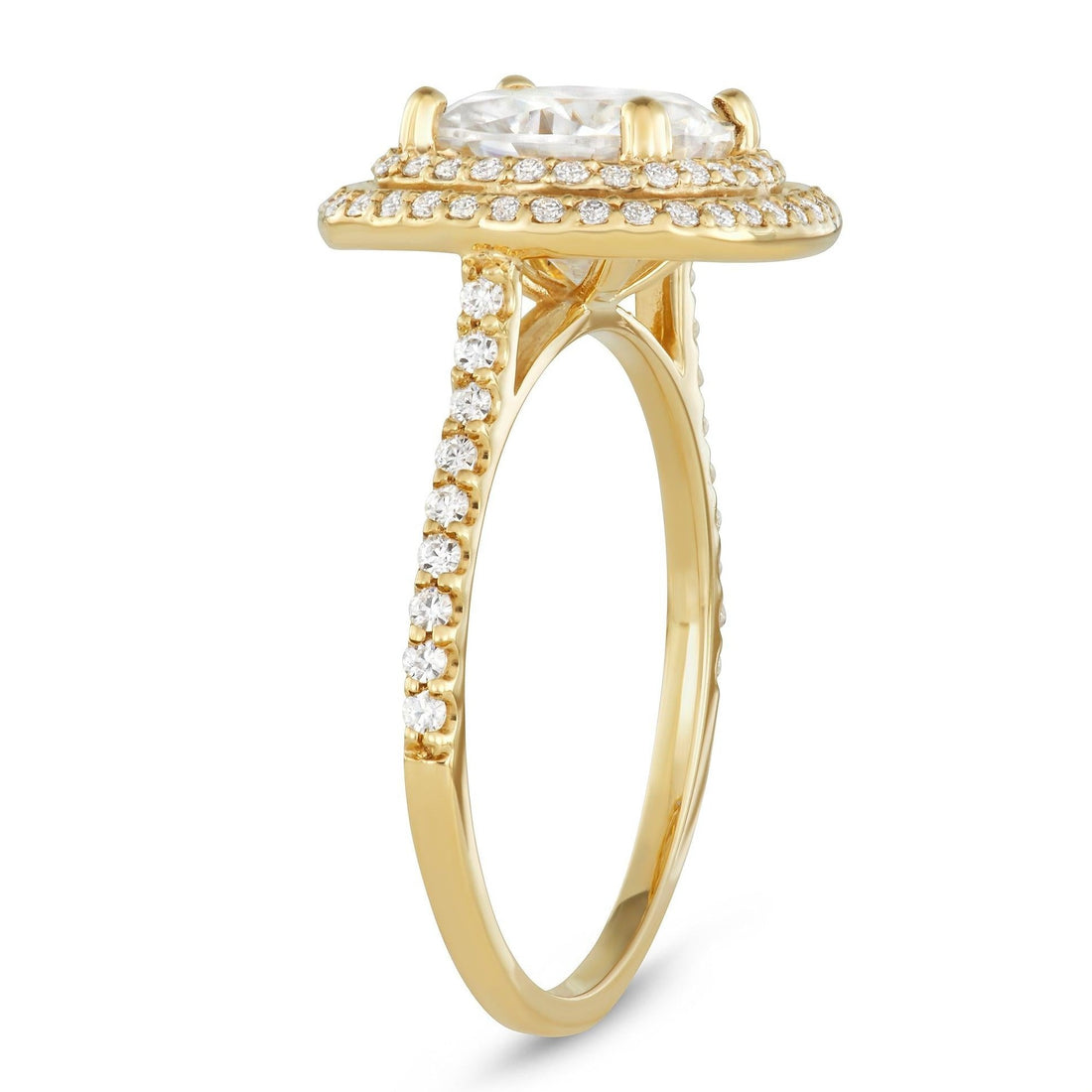 2.90 CTW   Cushion Moissanite Halo Ring in 14K Yellow Gold