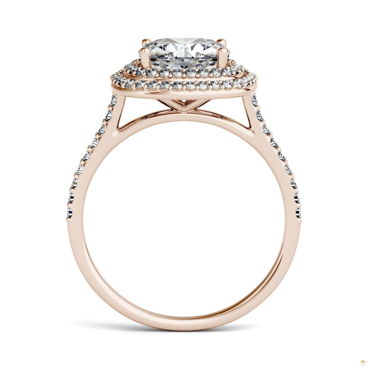 2.90 CTW   Cushion Moissanite Halo Ring in 14K Rose Gold