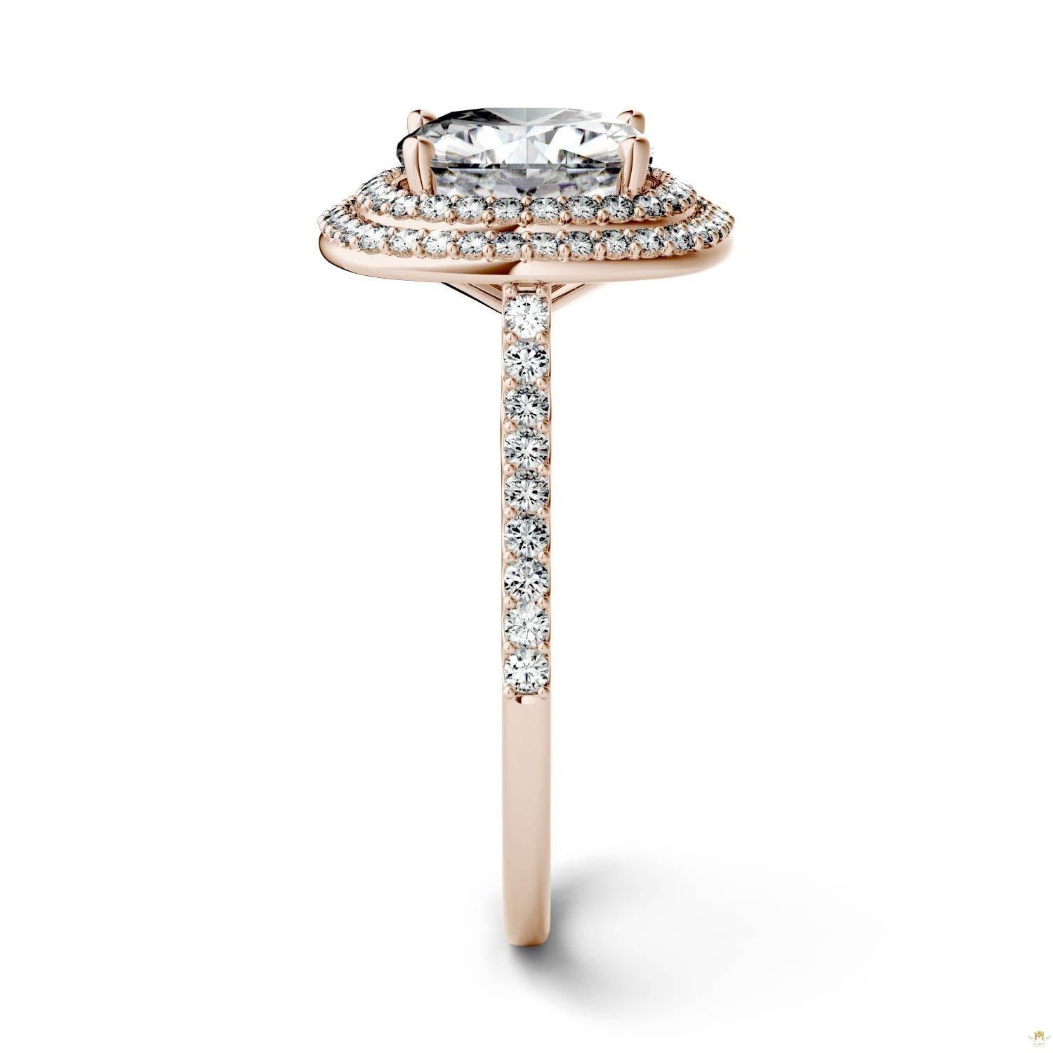 2.90 CTW   Cushion Moissanite Halo Ring in 14K Rose Gold