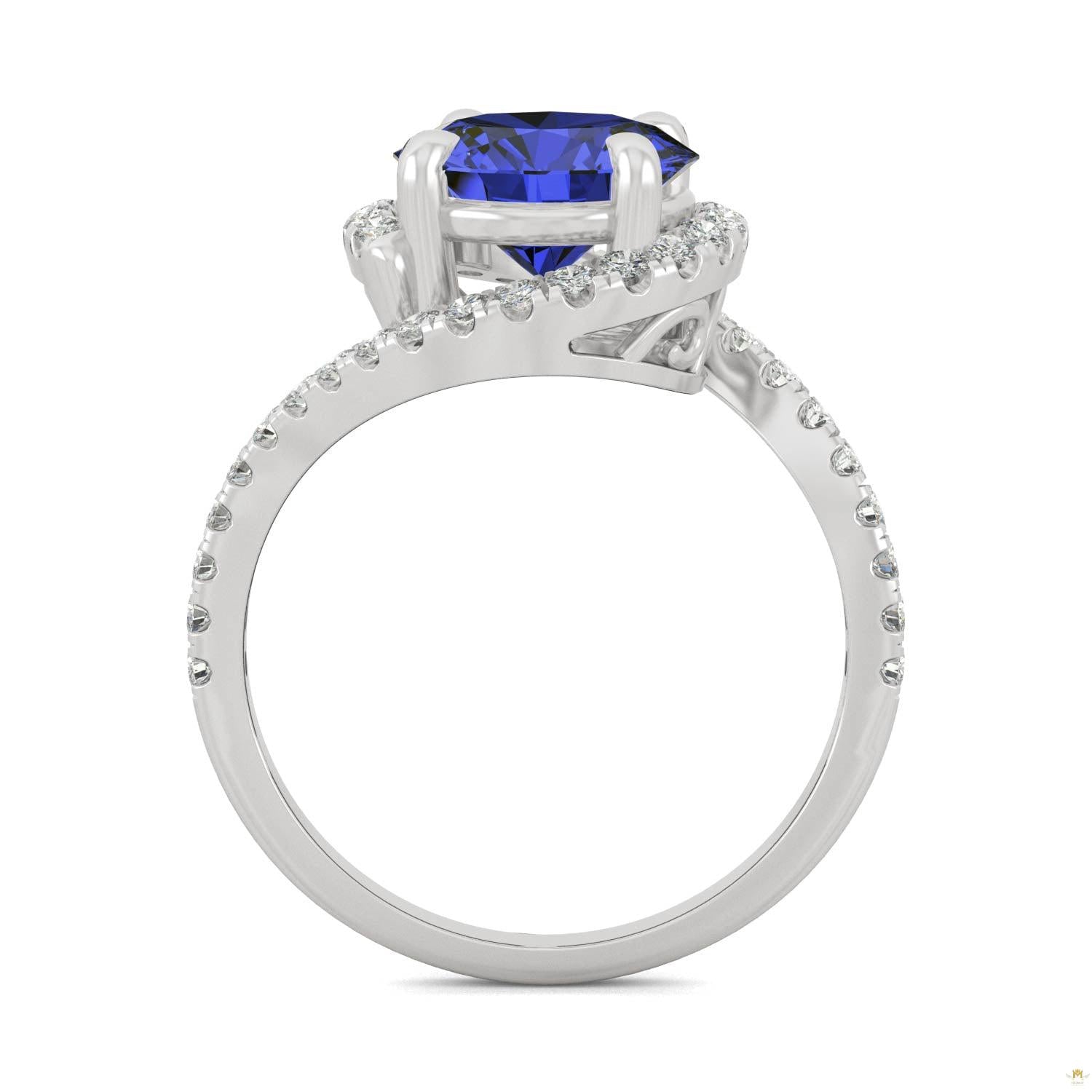 3.04 CTW   Round Sapphire Bypass Ring in 14K White Gold