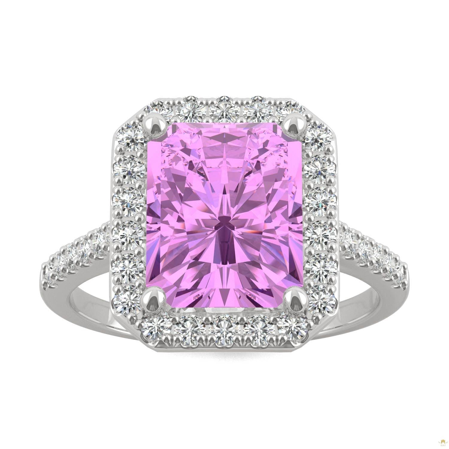 4.51 CTW   Radiant Sapphire Halo Ring in 14K White Gold
