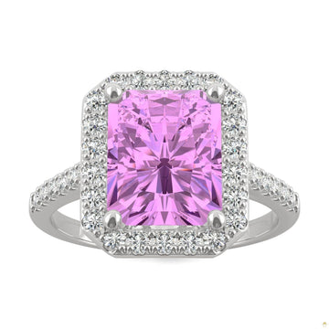 4.51 CTW   Radiant Sapphire Halo Ring in 14K White Gold