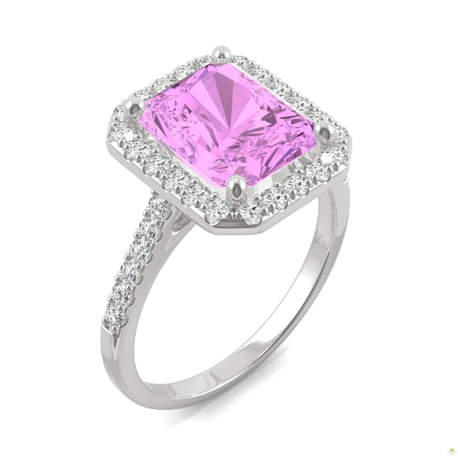 4.51 CTW   Radiant Sapphire Halo Ring in 14K White Gold