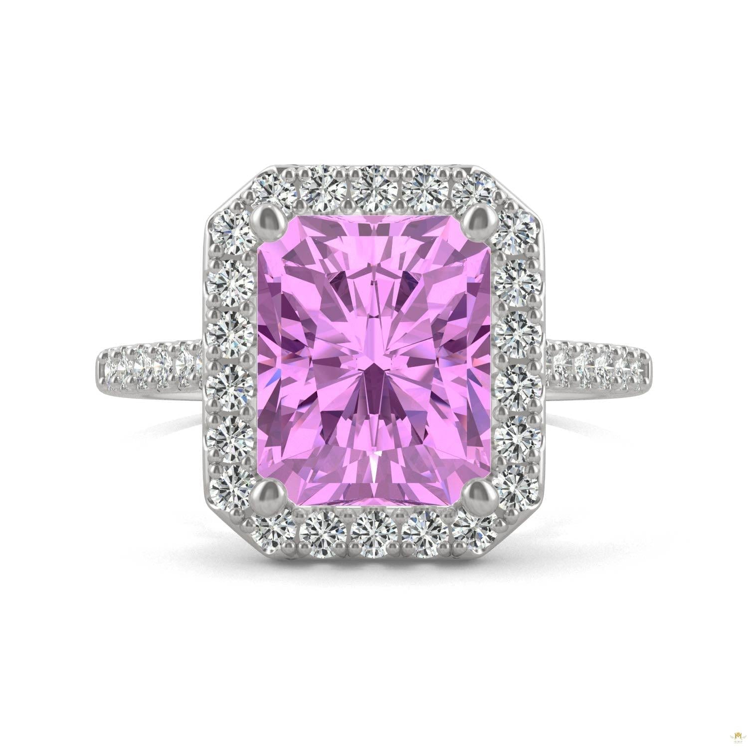 4.51 CTW   Radiant Sapphire Halo Ring in 14K White Gold