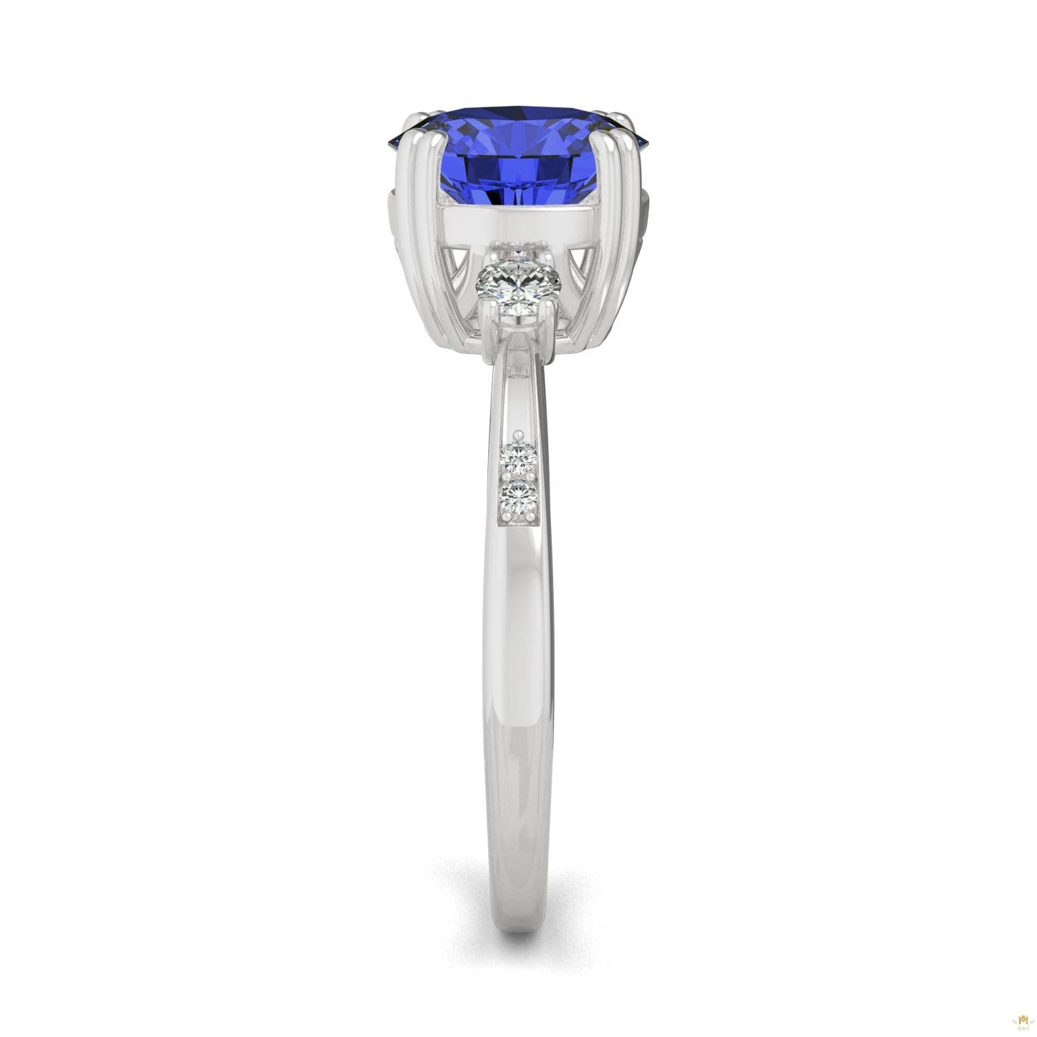 2.84 CTW   Round Sapphire Basket Ring in 14K White Gold