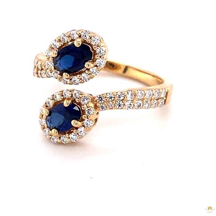 1.93 CTW   Blue Oval Lab Created Sapphire & Moissanite Statement Ring in 14K Yellow Gold