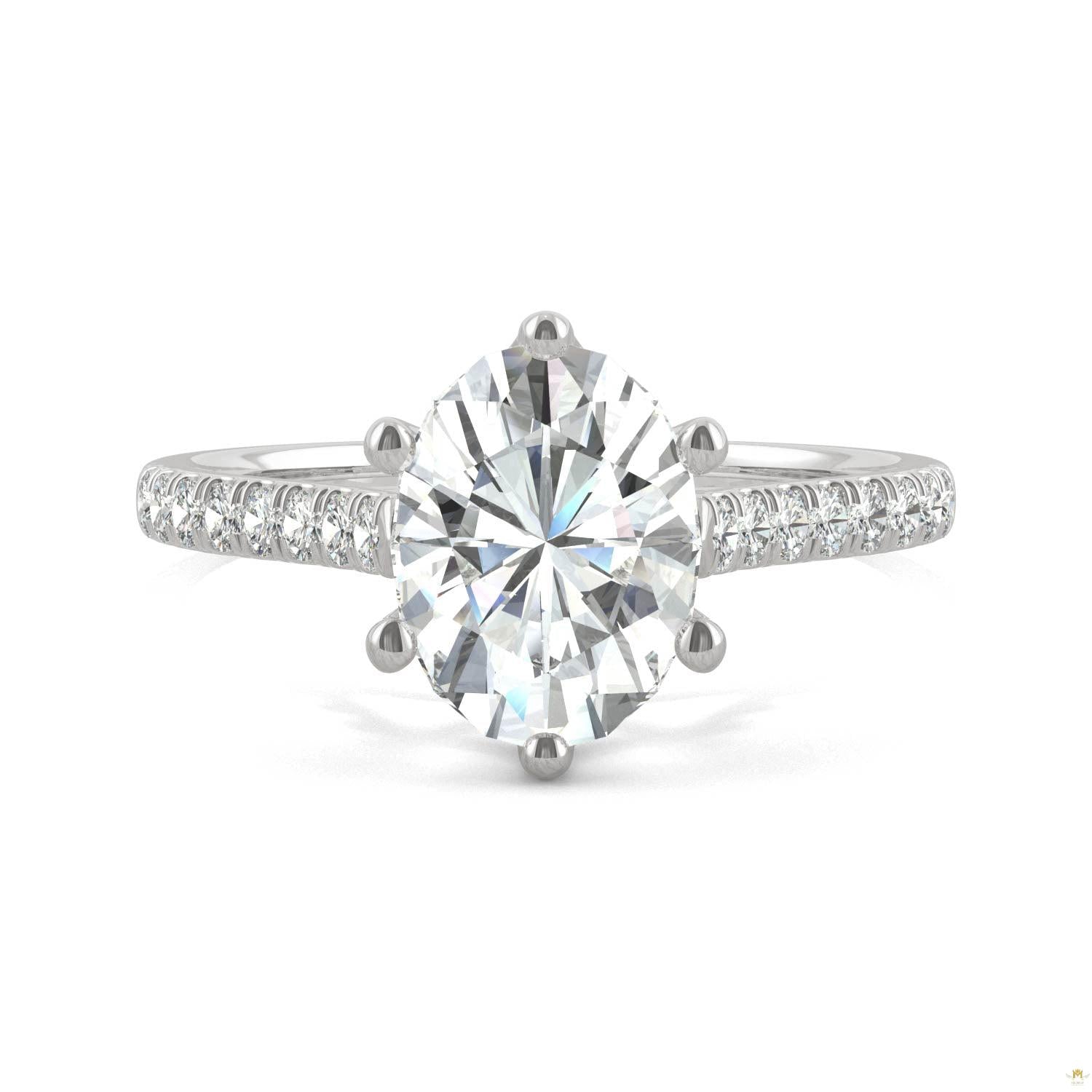 2.34 CTW   Oval Moissanite Engagement Ring in 14K White Gold