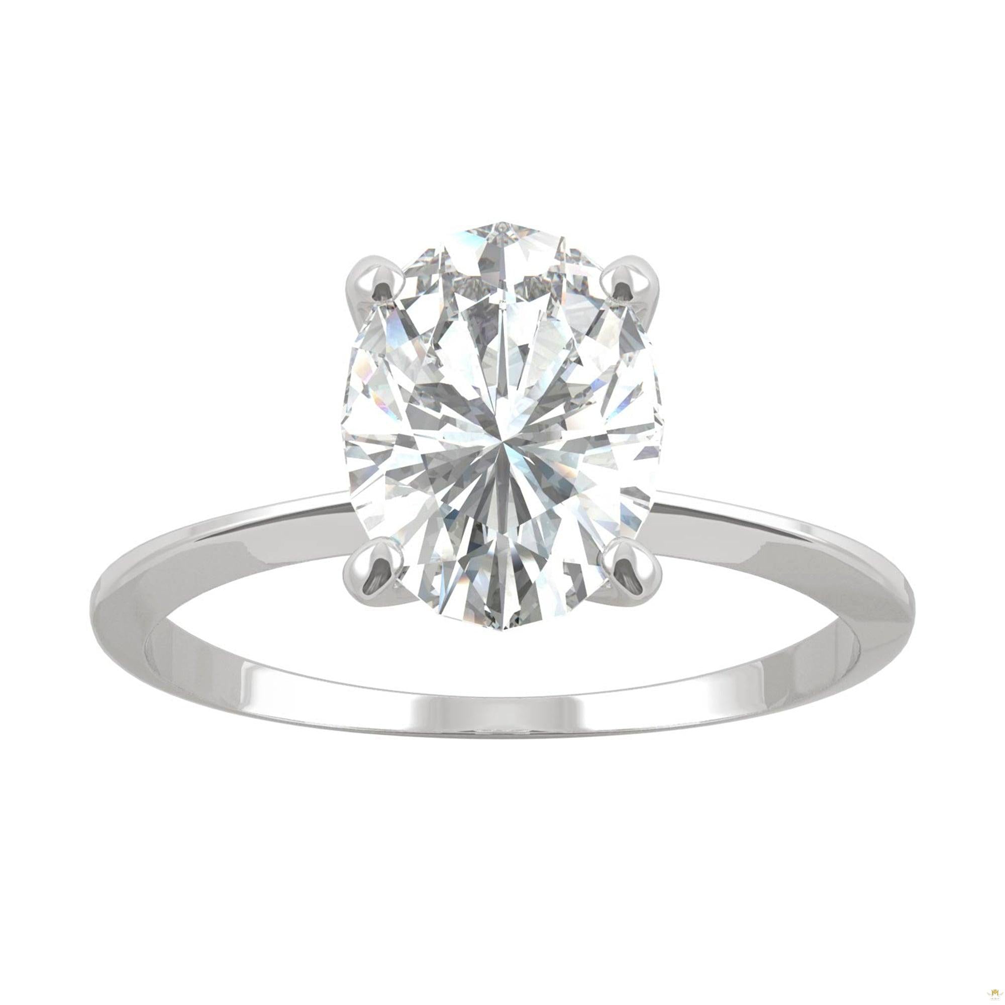 2.10 CTW   Oval Moissanite Engagement Ring in 14K White Gold
