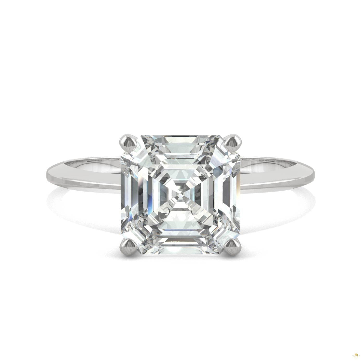 2.21 CTW   Asscher Moissanite Engagement Ring in 14K White Gold