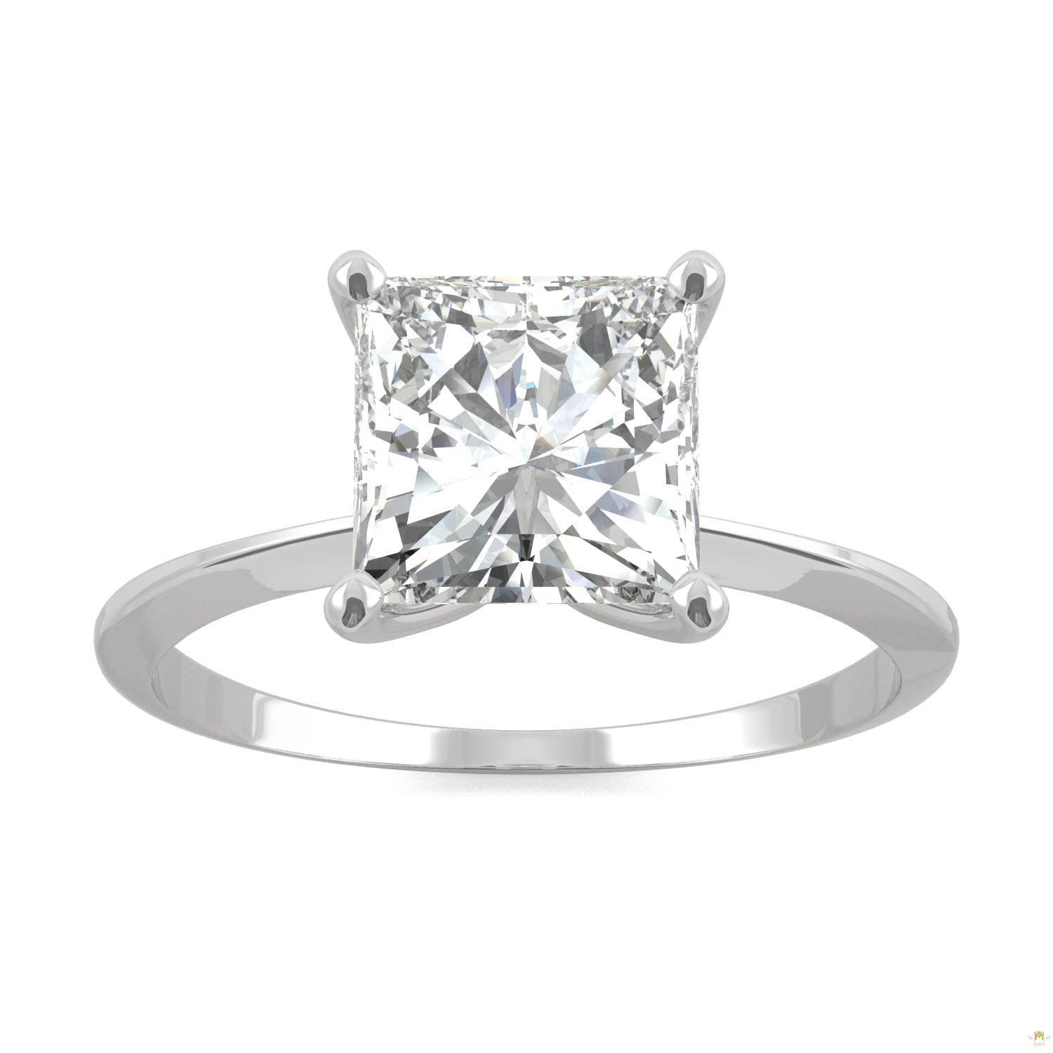 1.92 CTW   Square Moissanite Engagement Ring in 14K White Gold