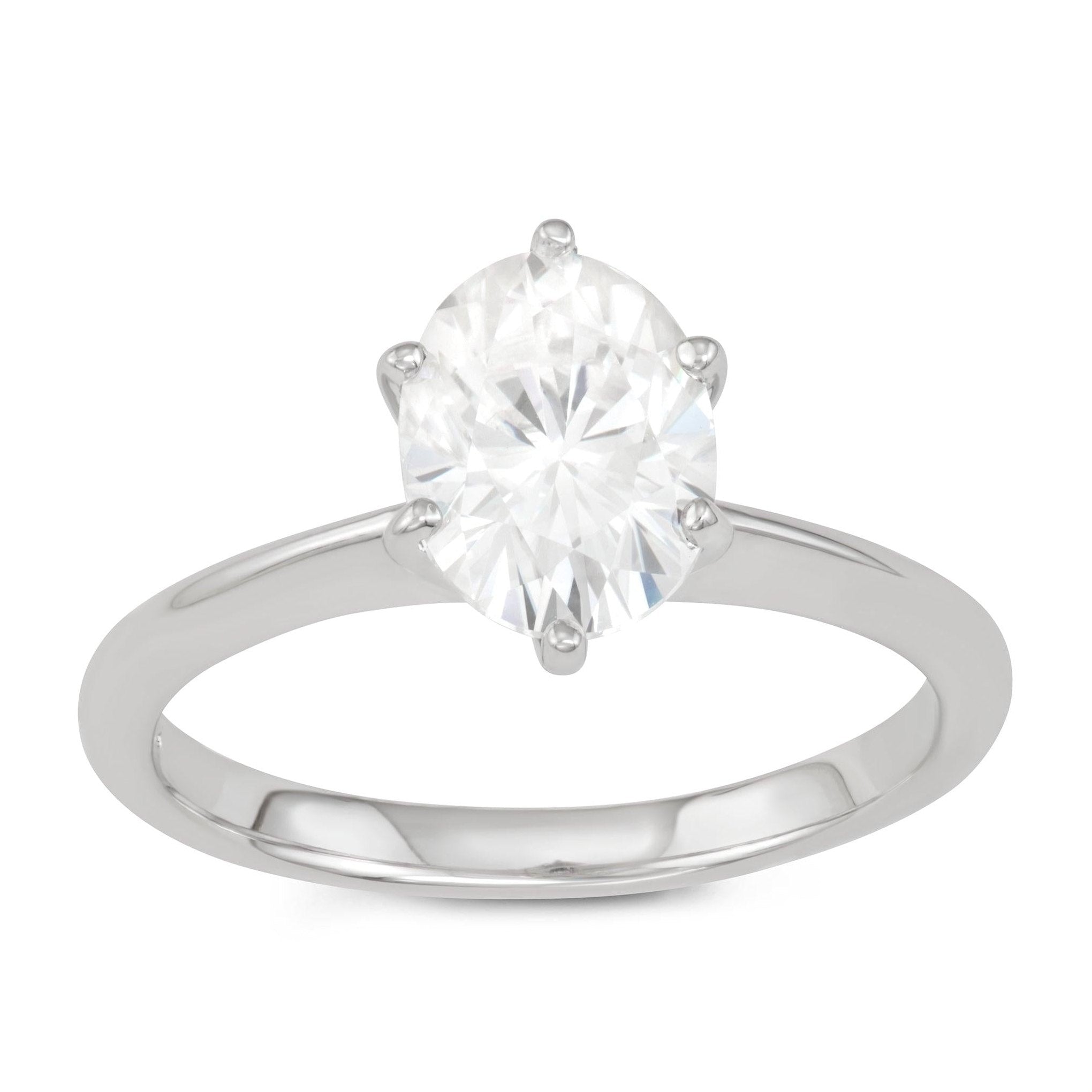 2.10 CTW   Oval Moissanite Engagement Ring in 14K White Gold