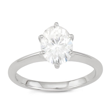 2.10 CTW   Oval Moissanite Engagement Ring in 14K White Gold