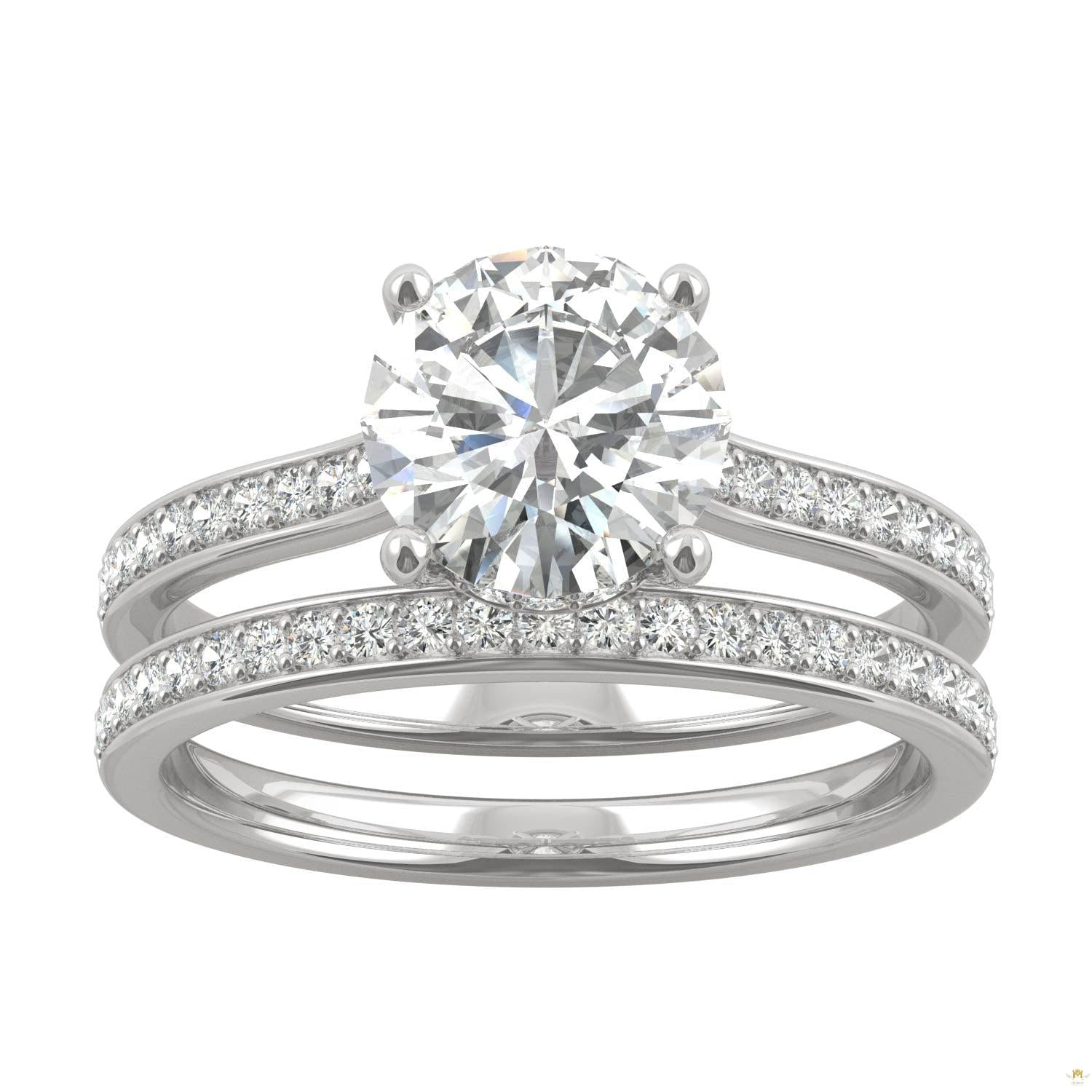 1.92 CTW   Round Moissanite Bridal Set in 14K White Gold