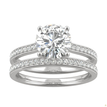 1.92 CTW   Round Moissanite Bridal Set in 14K White Gold