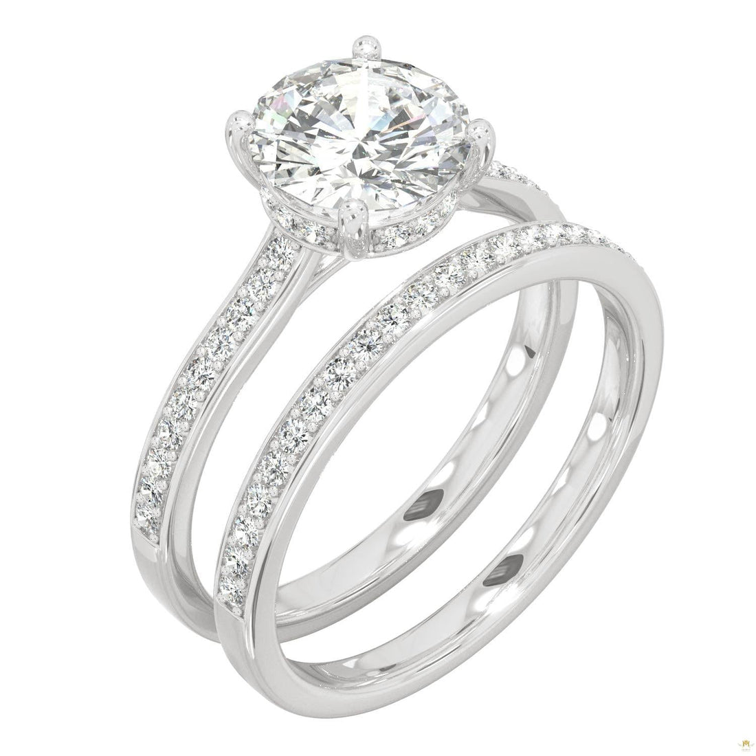 1.92 CTW   Round Moissanite Bridal Set in 14K White Gold