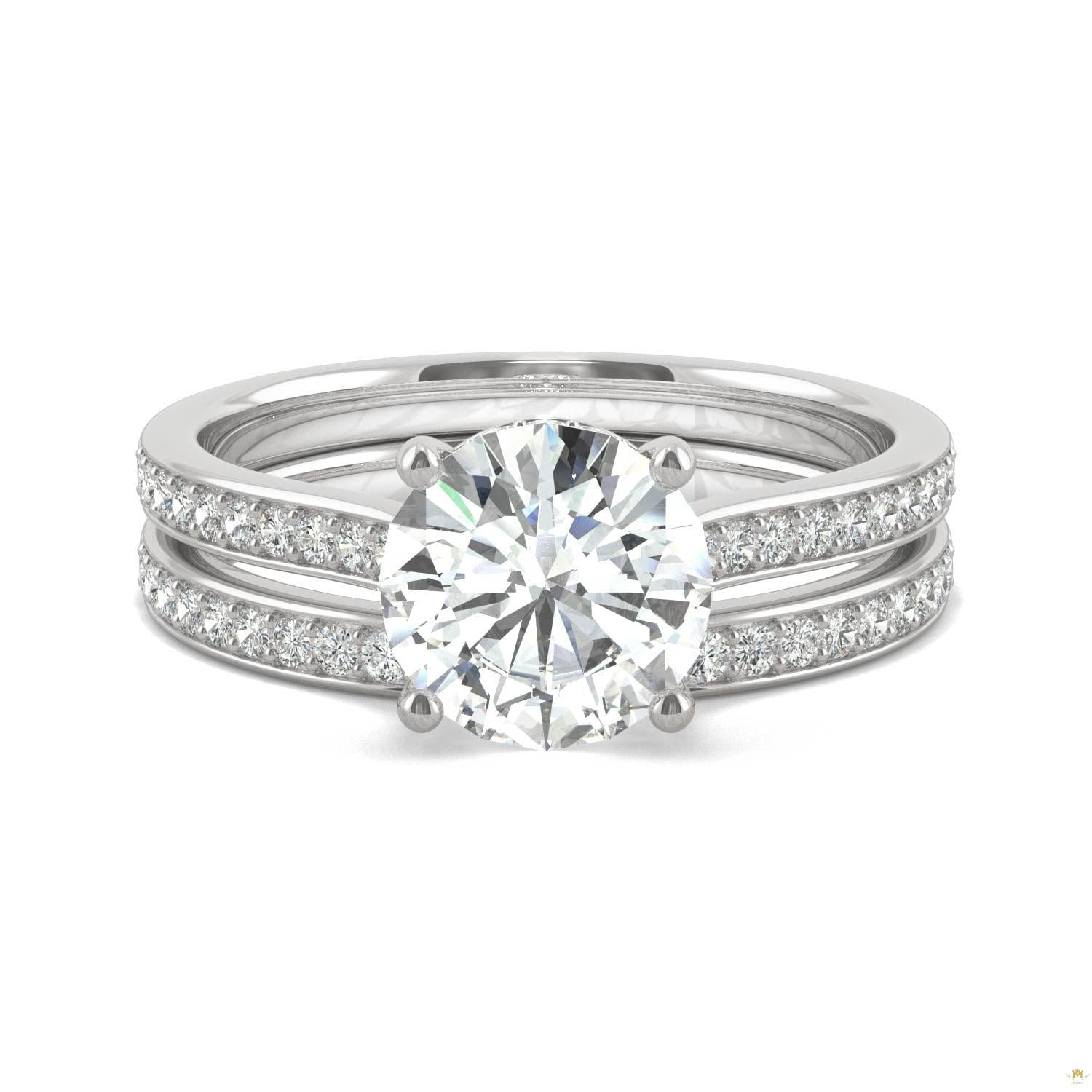 1.92 CTW   Round Moissanite Bridal Set in 14K White Gold