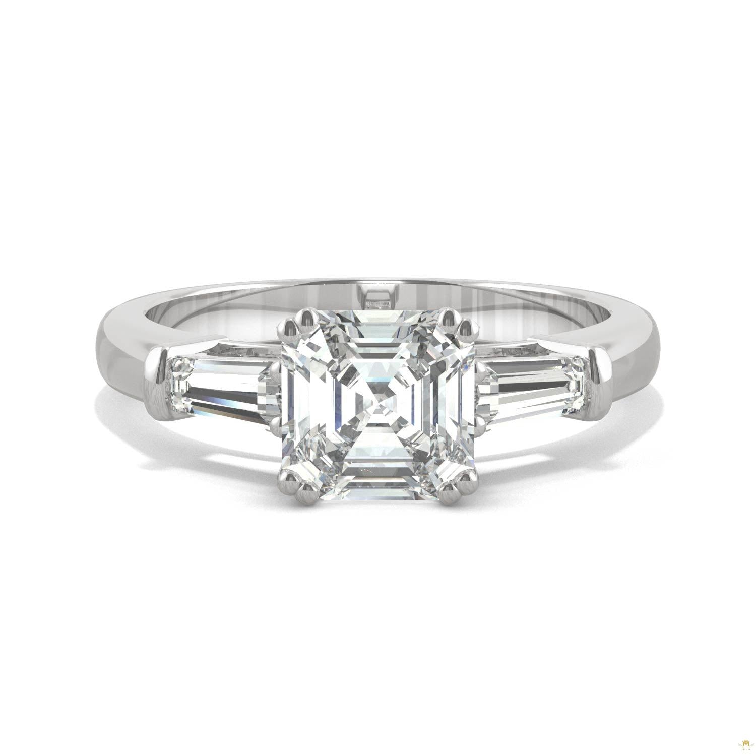 1.67 CTW   Asscher Moissanite Basket Ring in 14K White Gold
