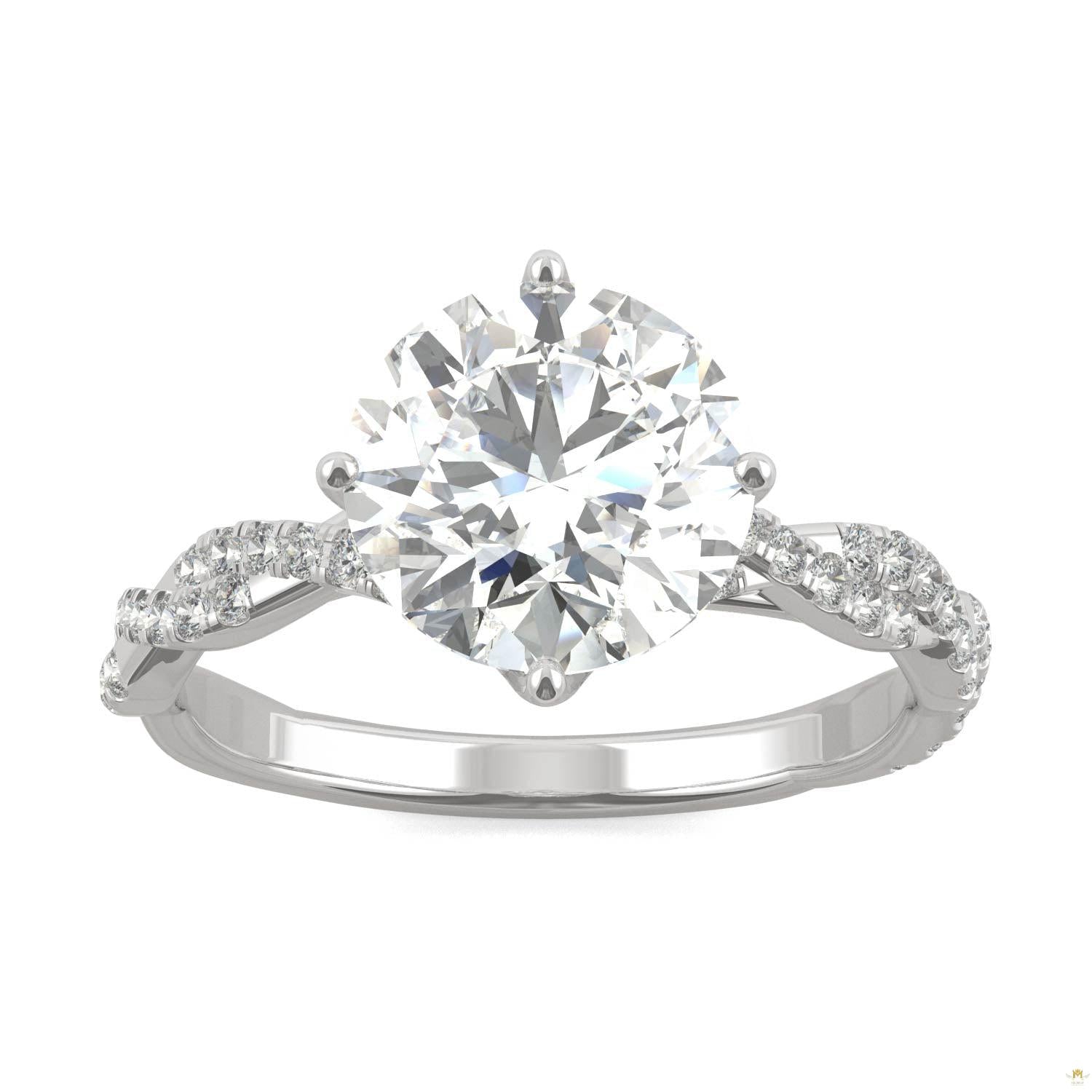 2.30 CTW   Round Moissanite Pave Ring in 14K White Gold
