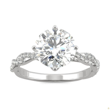 2.30 CTW   Round Moissanite Pave Ring in 14K White Gold