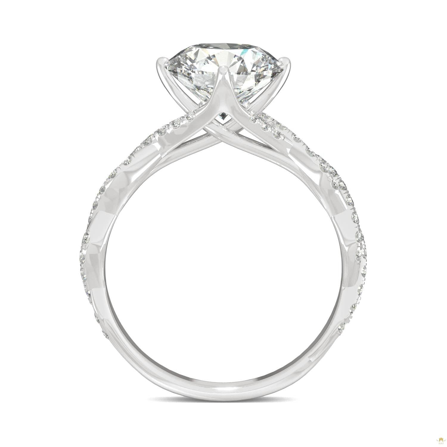 2.30 CTW   Round Moissanite Pave Ring in 14K White Gold