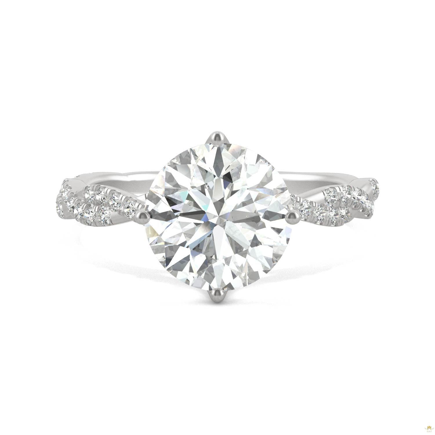 2.30 CTW   Round Moissanite Pave Ring in 14K White Gold
