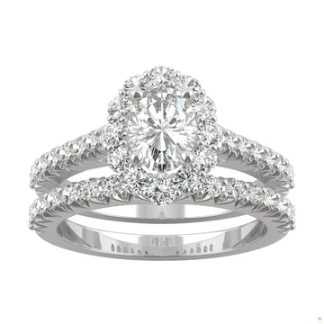 1.88 CTW   Oval Moissanite Halo Set in 14K White Gold