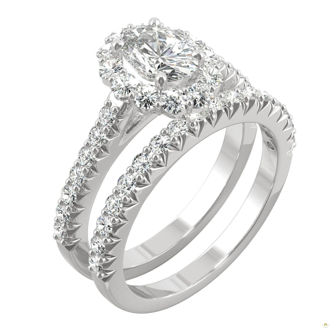 1.88 CTW   Oval Moissanite Halo Set in 14K White Gold
