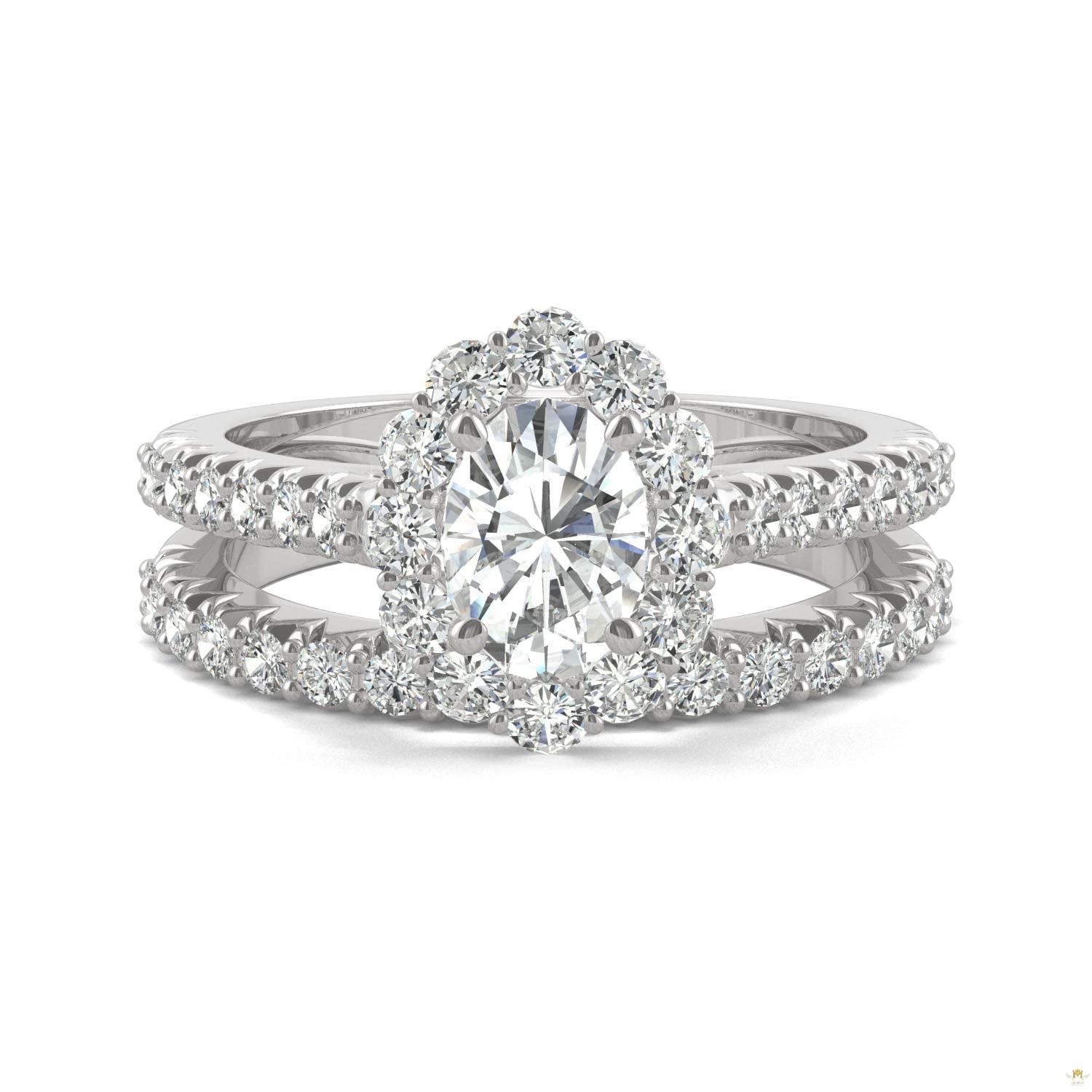 1.88 CTW   Oval Moissanite Halo Set in 14K White Gold