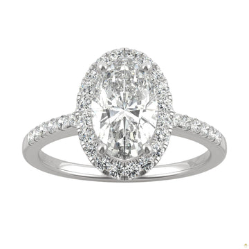 2.62 CTW   Elongated Oval Moissanite Halo Ring in 14K White Gold
