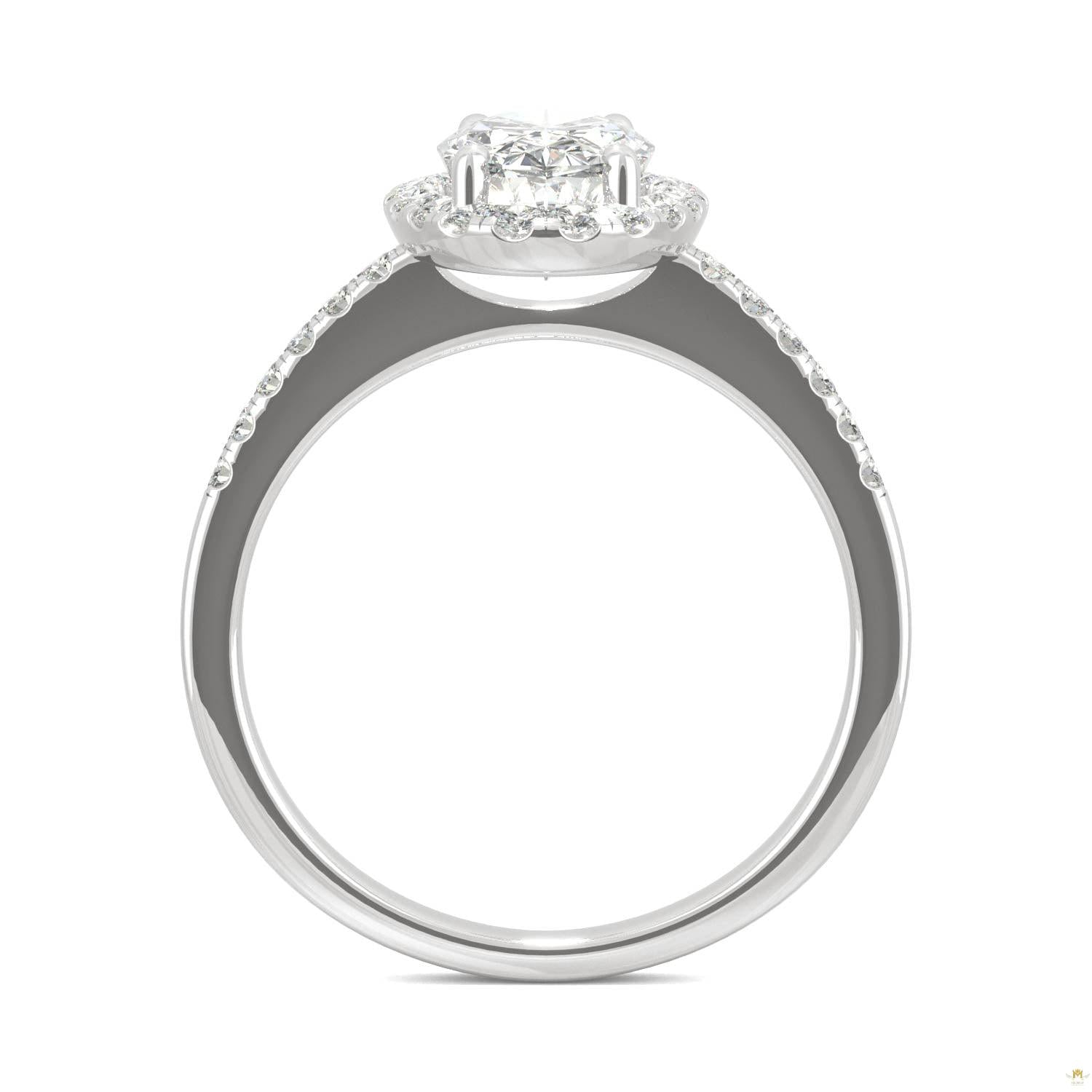 2.62 CTW   Elongated Oval Moissanite Halo Ring in 14K White Gold