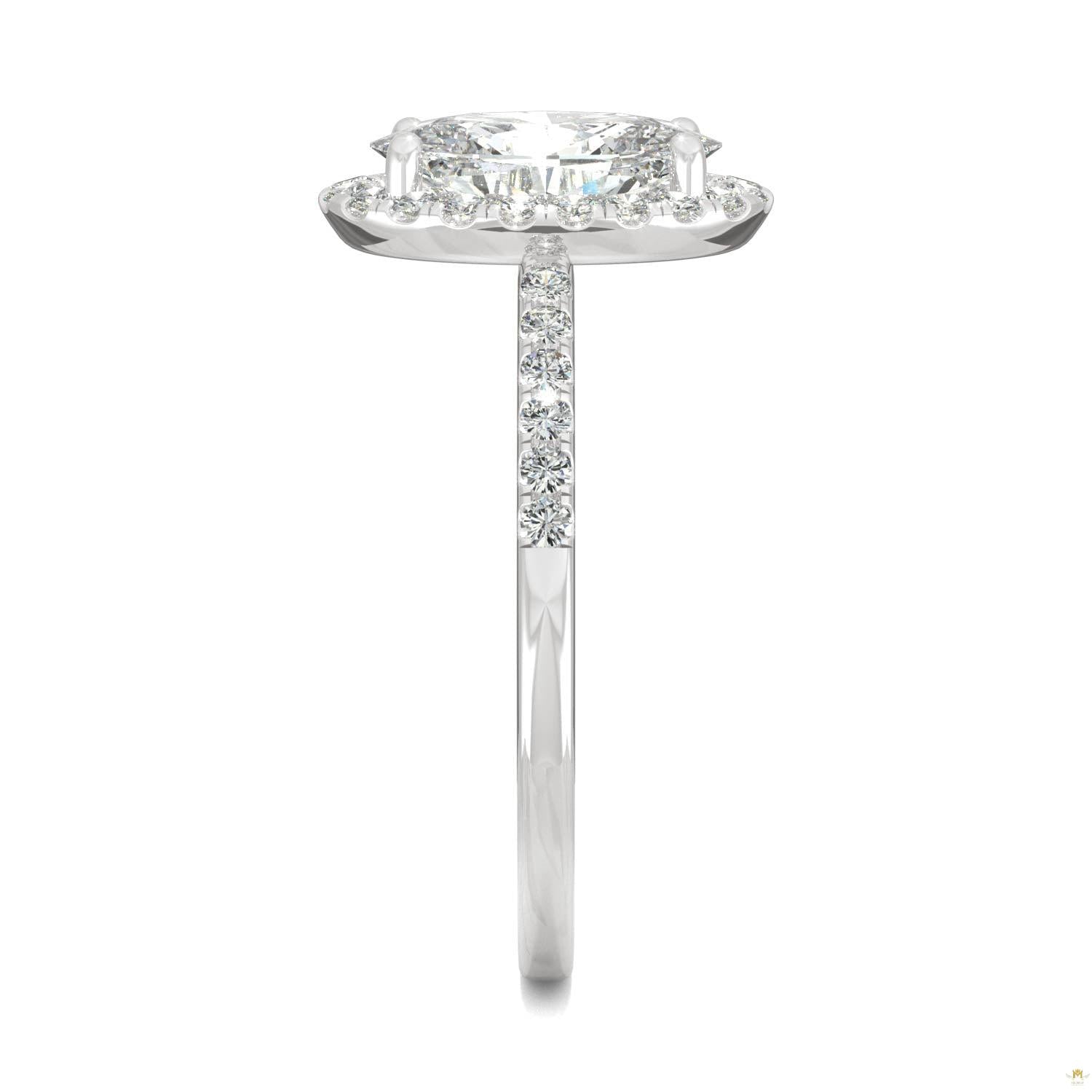 2.62 CTW   Elongated Oval Moissanite Halo Ring in 14K White Gold