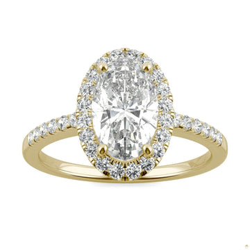 2.62 CTW   Elongated Oval Moissanite Halo Ring in 14K Yellow Gold