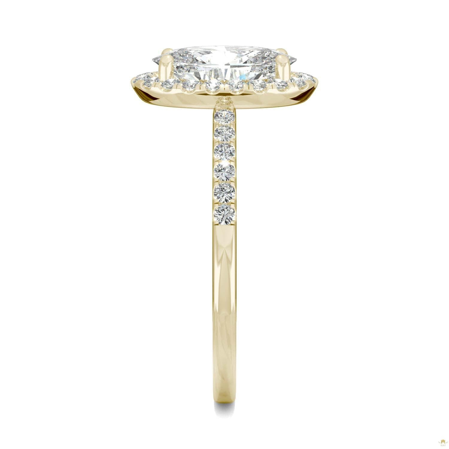2.62 CTW   Elongated Oval Moissanite Halo Ring in 14K Yellow Gold