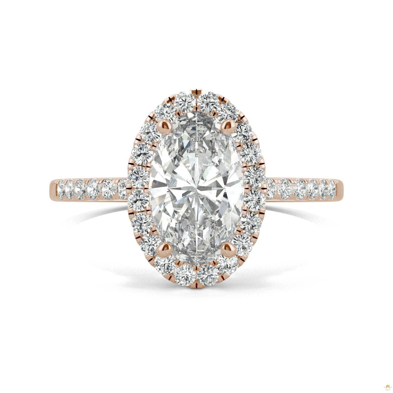 2.62 CTW   Elongated Oval Moissanite Halo Ring in 14K Rose Gold