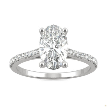 2.49 CTW   Elongated Oval Moissanite Engagement Ring in 14K White Gold