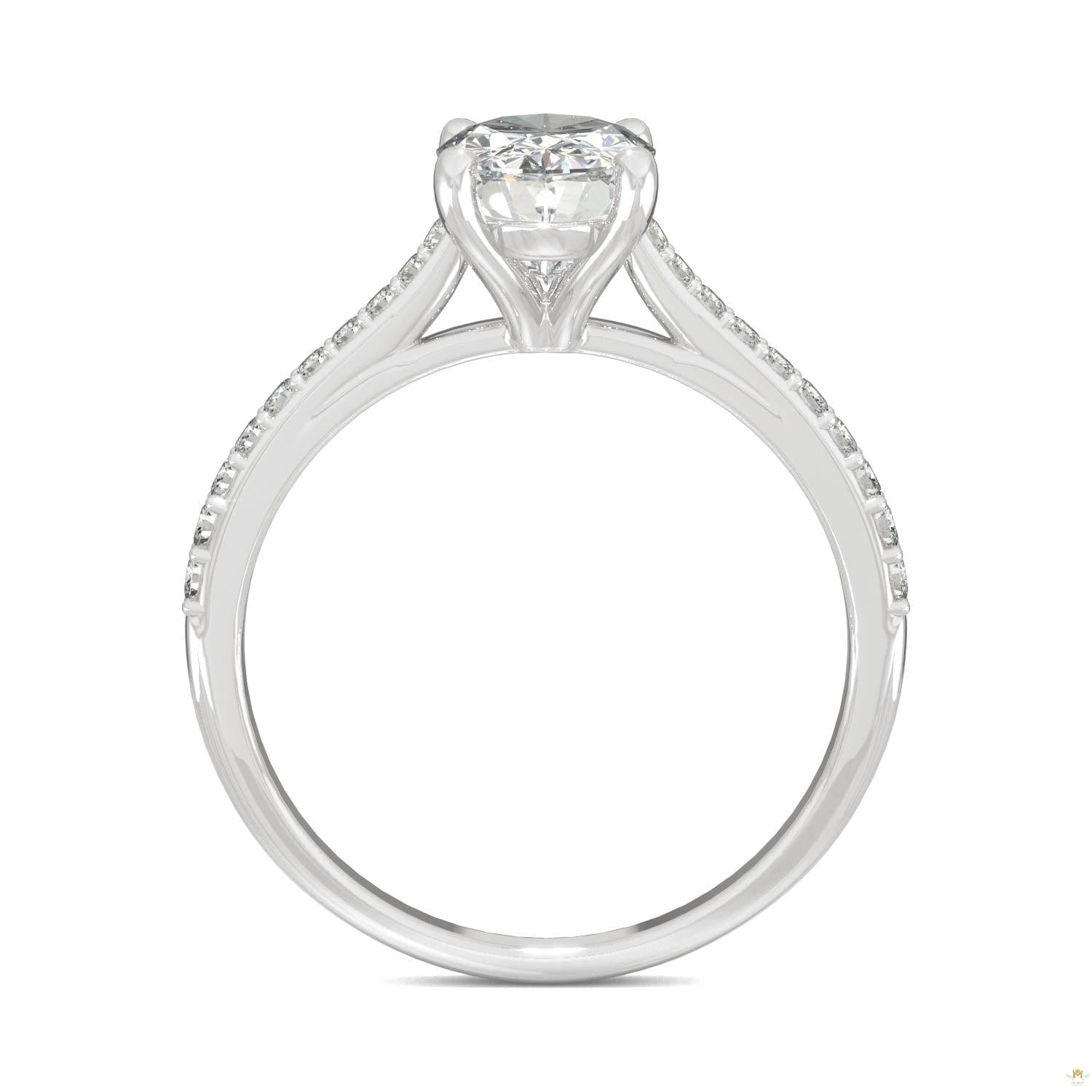 2.49 CTW   Elongated Oval Moissanite Engagement Ring in 14K White Gold