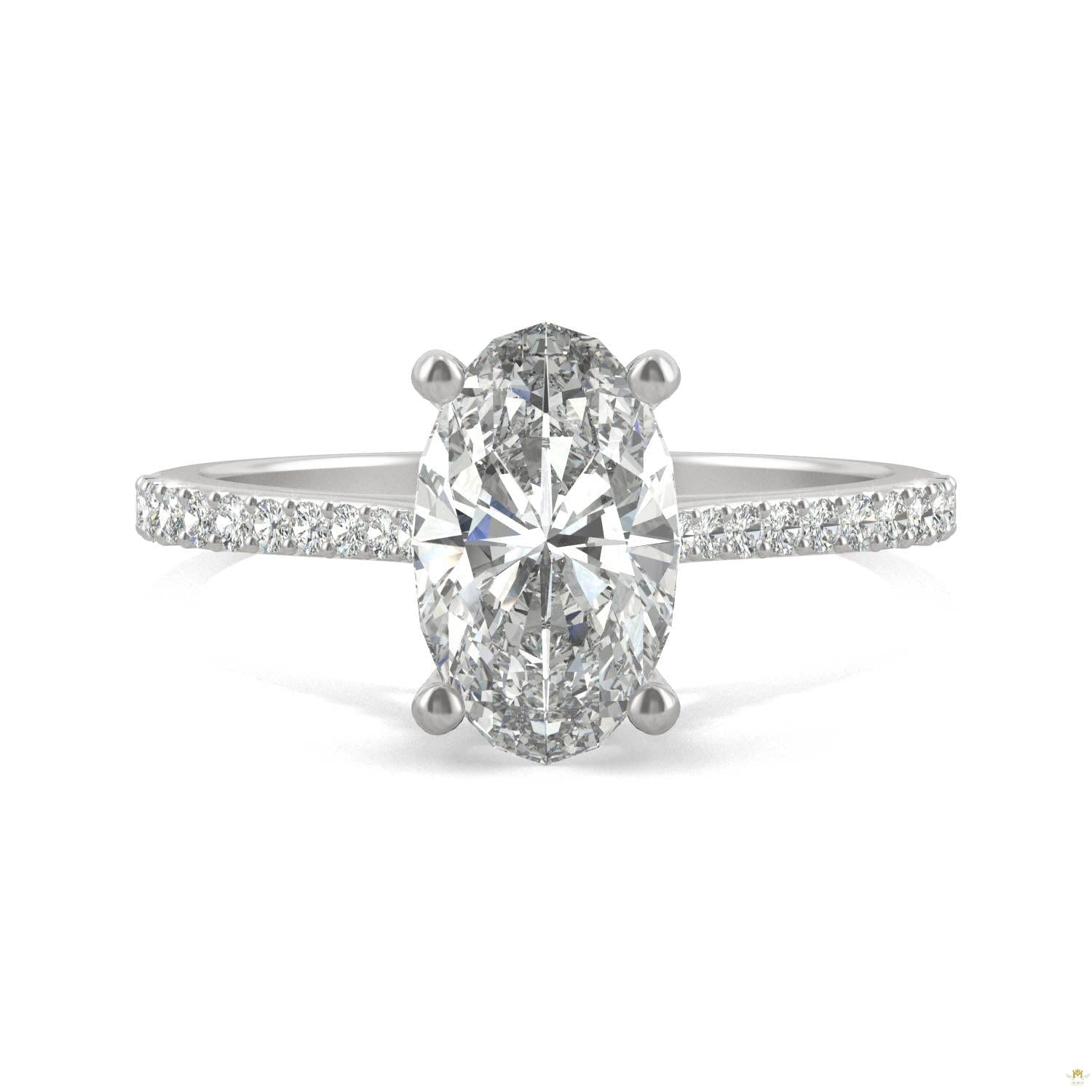 2.49 CTW   Elongated Oval Moissanite Engagement Ring in 14K White Gold