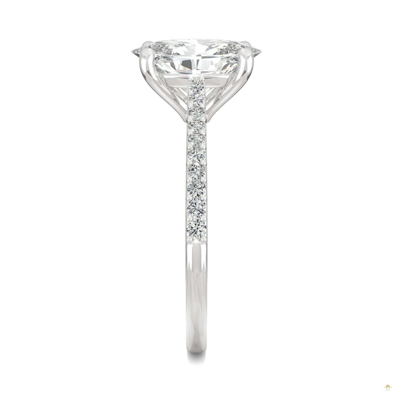 2.49 CTW   Elongated Oval Moissanite Engagement Ring in 14K White Gold