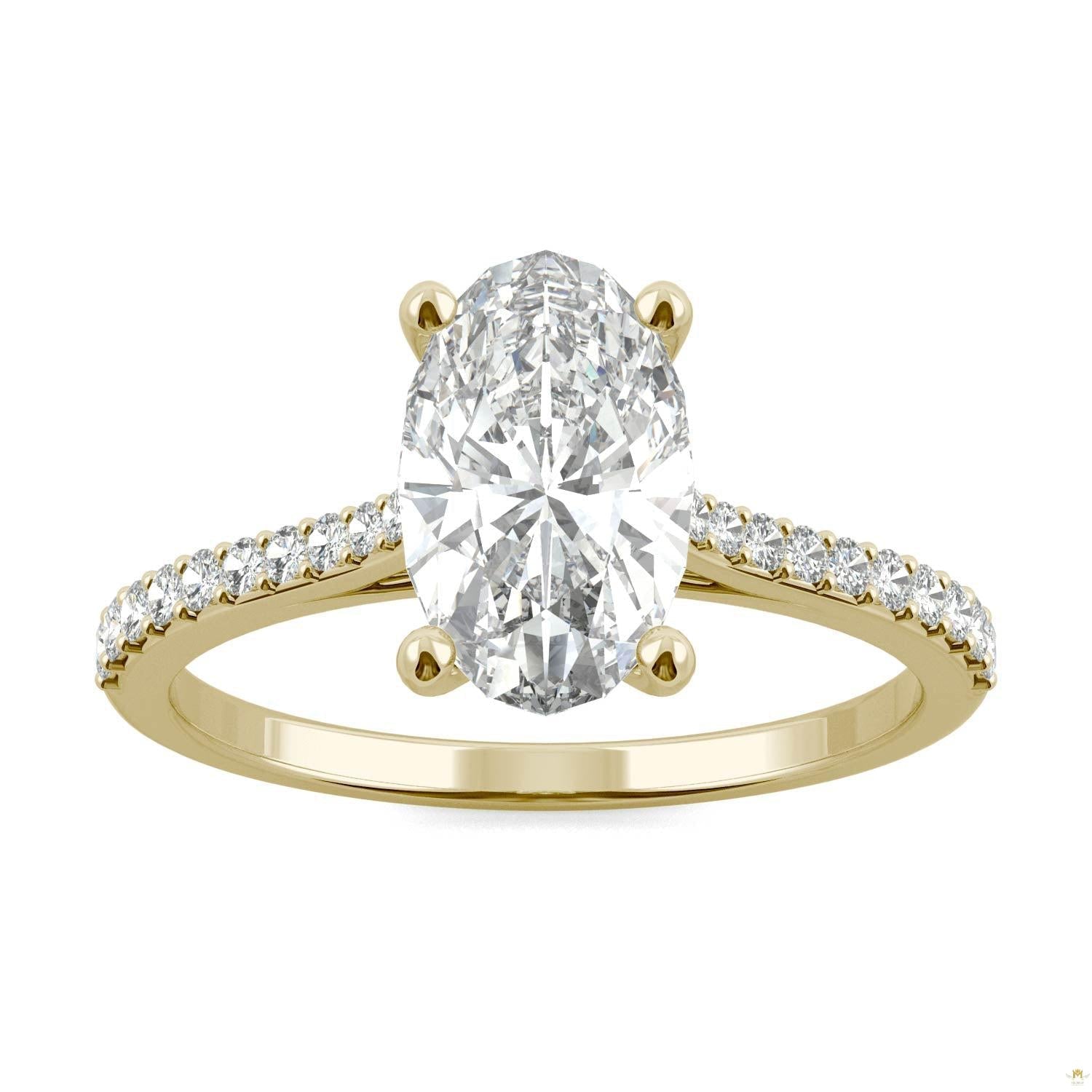 2.49 CTW   Elongated Oval Moissanite Engagement Ring in 14K Yellow Gold